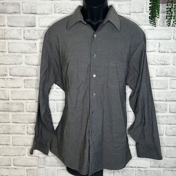 Geoffrey Beene Wrinkle Free Gray Button Down Shirt Size 17.5 or 34/35 - Picture 1 of 4
